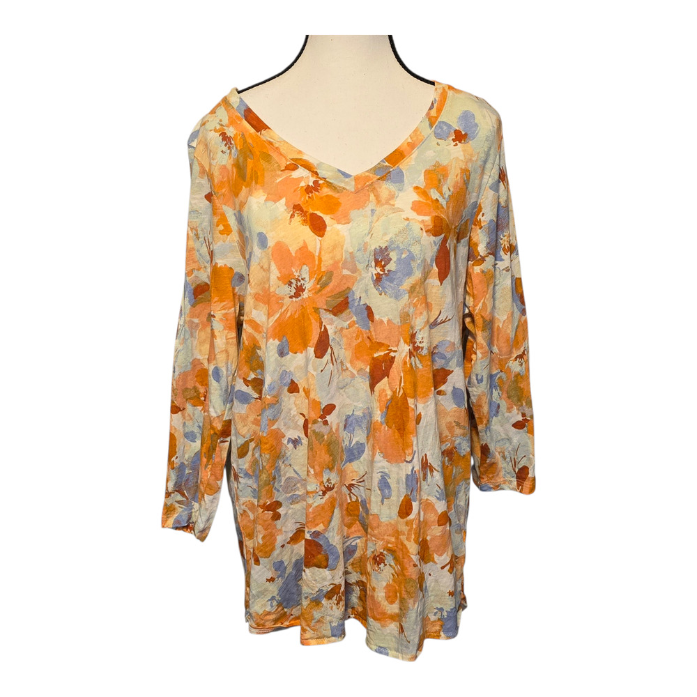 Joie Tunic Top Womens Plus Size 1X Multicolor Floral Print 100% Cotton Colorful